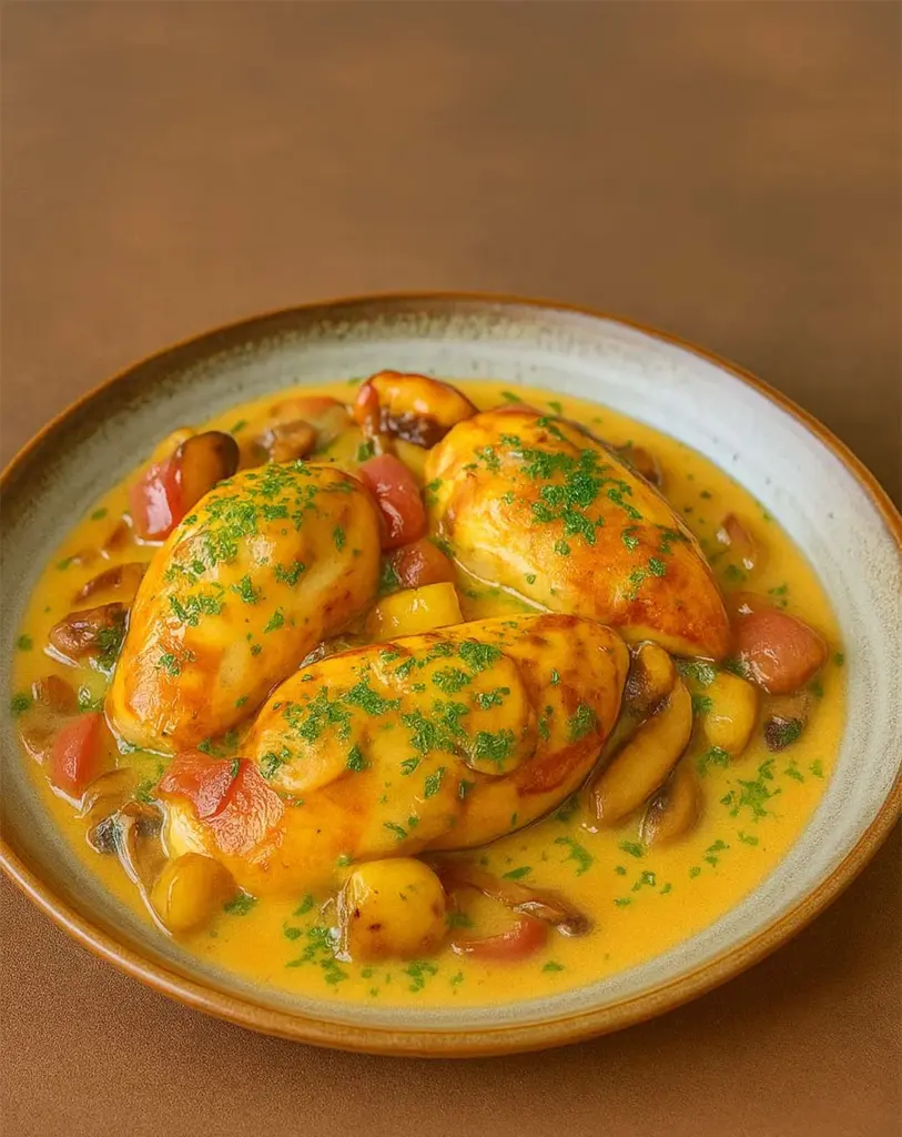 Poulet à la crème de champignons et lard fumé : un plat réconfortant et généreux