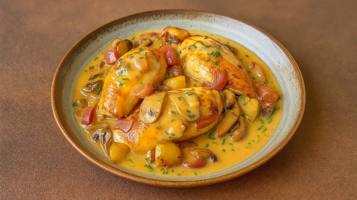 Poulet à la crème de champignons et lard fumé : un plat réconfortant et généreux